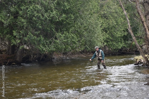 An angler fishing on a river 