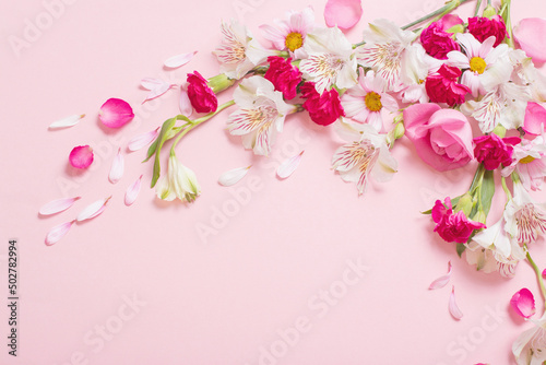 beautiful pink and white flowers on pink background