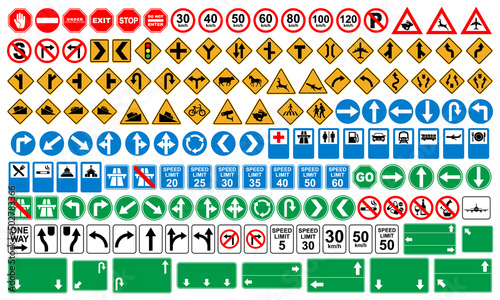 Set of road sign icons. Traffic signs. Vector illustration
