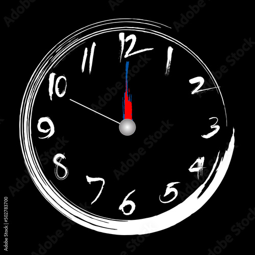 Brush stroke clock, 12 o'clock or noon or midnight illustration painting brush design