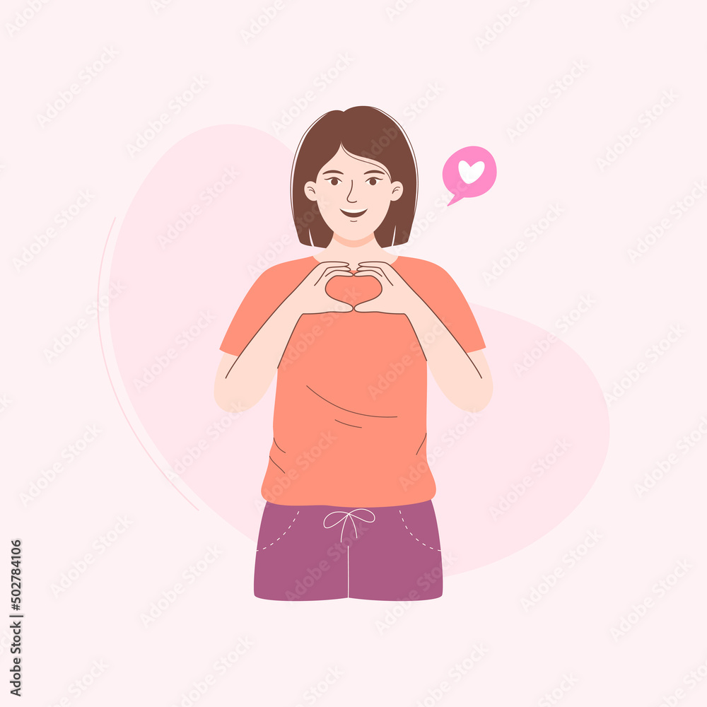 Young woman doing heart symbol shape, vector illustration Young woman doing heart symbol shape, vector illustration