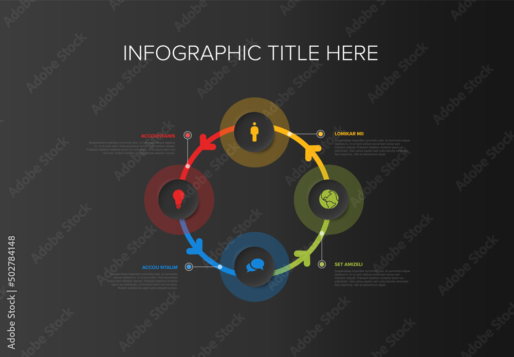 Poster Simple infographic cycle with four relief circle icon elements ...