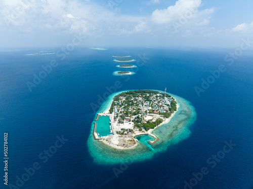 Aerial view of Kendhoo island, Baa Atoll, Maldives