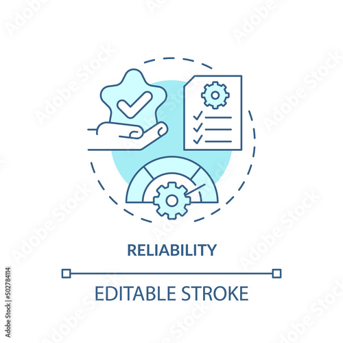 Reliability turquoise concept icon. Goods and service high quality. Product need abstract idea thin line illustration. Isolated outline drawing. Editable stroke. Arial, Myriad Pro-Bold fonts used