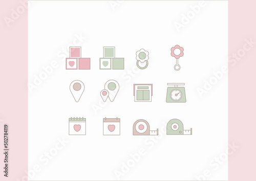 Birth Stats icons. Birth Announcement design. Age, weight, height icons