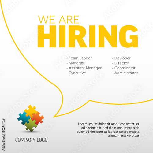 We are hiring minimalistic light flyer template with company logo and big speech bubble