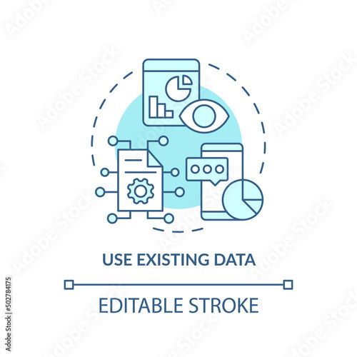 Use existing data turquoise concept icon. Marketing research. Customer needs abstract idea thin line illustration. Isolated outline drawing. Editable stroke. Arial, Myriad Pro-Bold fonts used
