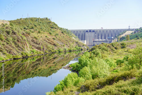 Scenic view of Tagus river and José María Oriol reservoir in Alcántara, Extremadura, Spain  photo
