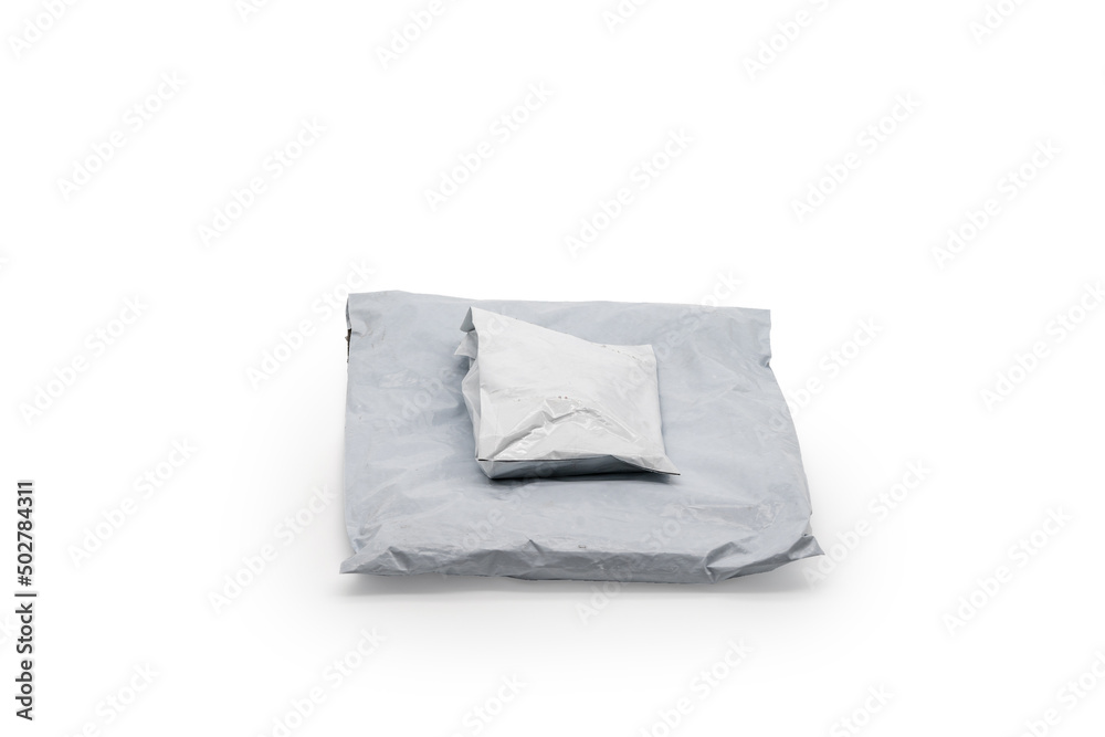 Isolated Postal Package from shopping online, is delivered to the buyer. It's shot in the studio light in front of white background. Clipping Paths.