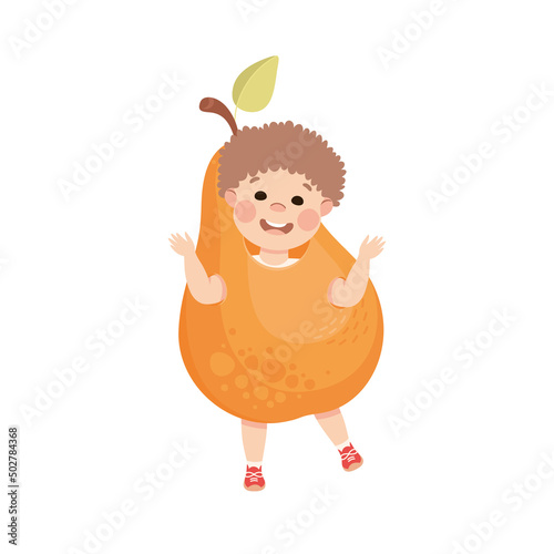 Little Boy in Theater Play Wearing Pear Costume Performing on Stage Vector Illustration