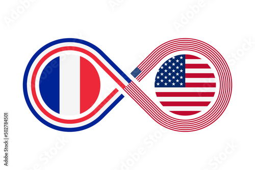unity concept. french and american english language translation icon. vector illustration isolated on white background