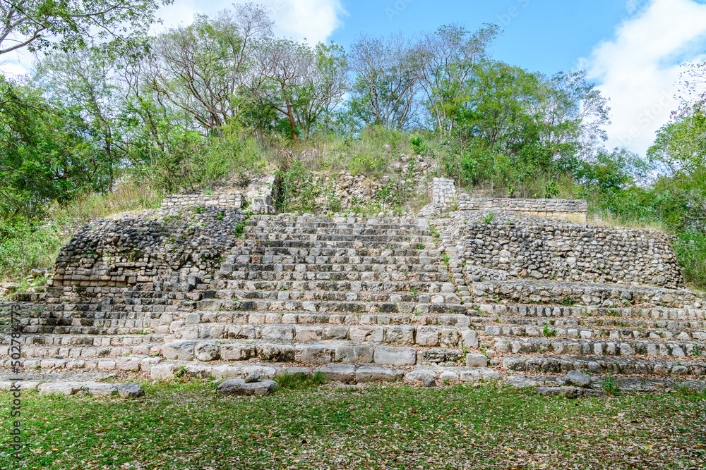 Ancient mayan ruins of Edzna - partially restored and abandoned Temple of the Witch which referred to pre-classic period