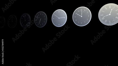 Time flow images with analog clock CG illustration.