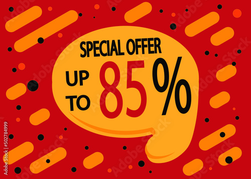85  off. Sale banner template design. Sale special offer in red and orange.