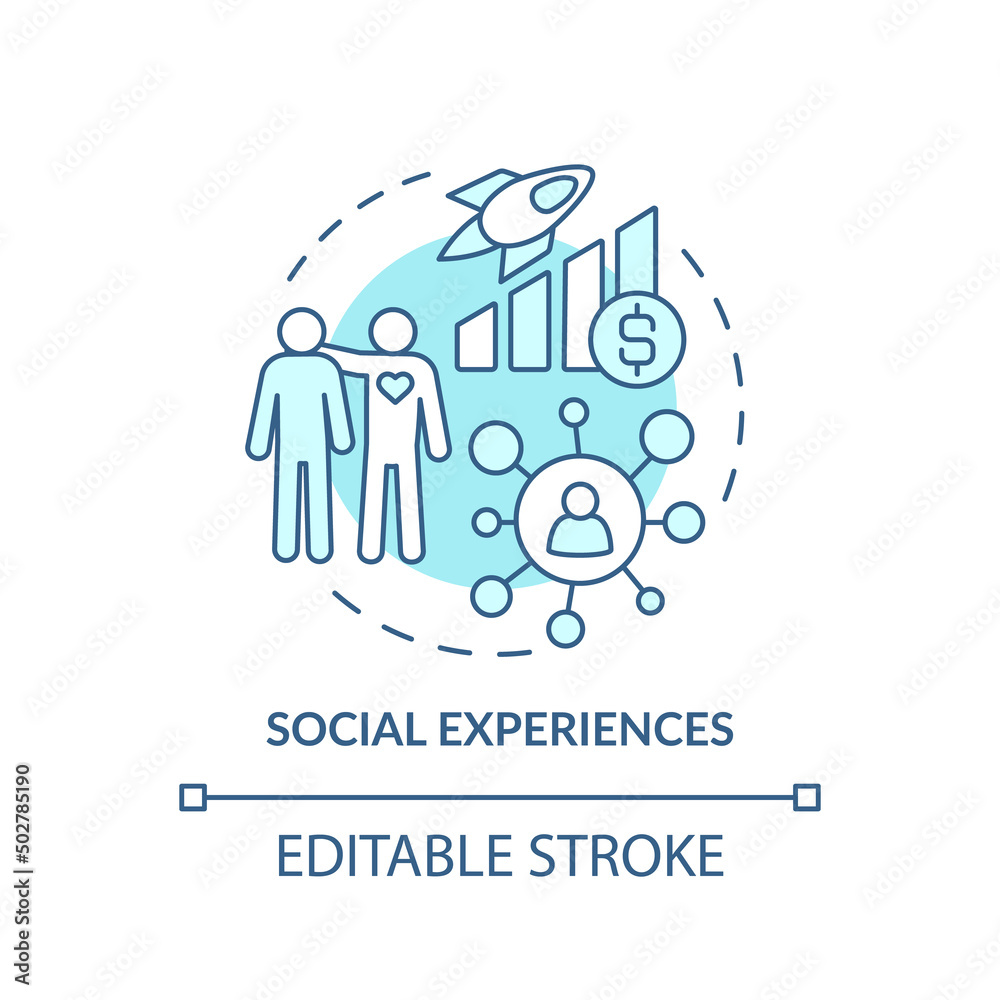 Social experiences turquoise concept icon. Customer behavior trend abstract idea thin line illustration. Isolated outline drawing. Editable stroke. Arial, Myriad Pro-Bold fonts used