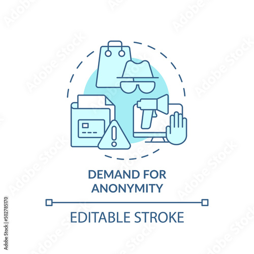 Demand for anonymity turquoise concept icon. Privacy. Customer behavior trend abstract idea thin line illustration. Isolated outline drawing. Editable stroke. Arial, Myriad Pro-Bold fonts used photo