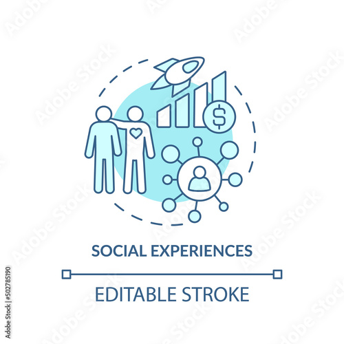 Social experiences turquoise concept icon. Customer behavior trend abstract idea thin line illustration. Isolated outline drawing. Editable stroke. Arial, Myriad Pro-Bold fonts used