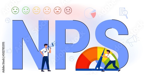 NPS Net promoter score Business strategy Formula promotion marketing scoring Promotional netting Teamwork Flat vector illustration Measures customer experience and predicts business growth photo