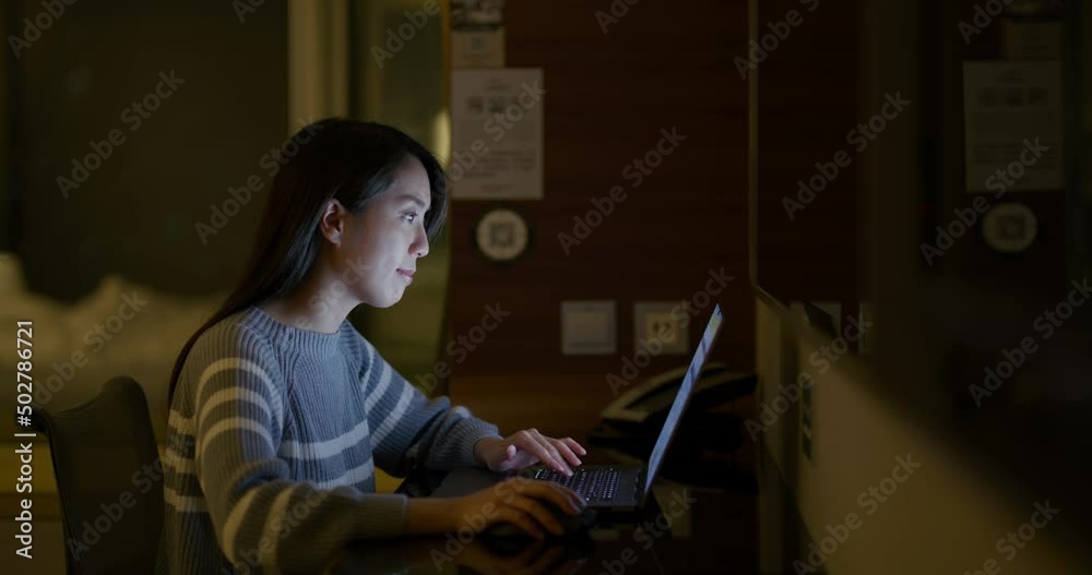 Woman work over night at room Woman work over night at room