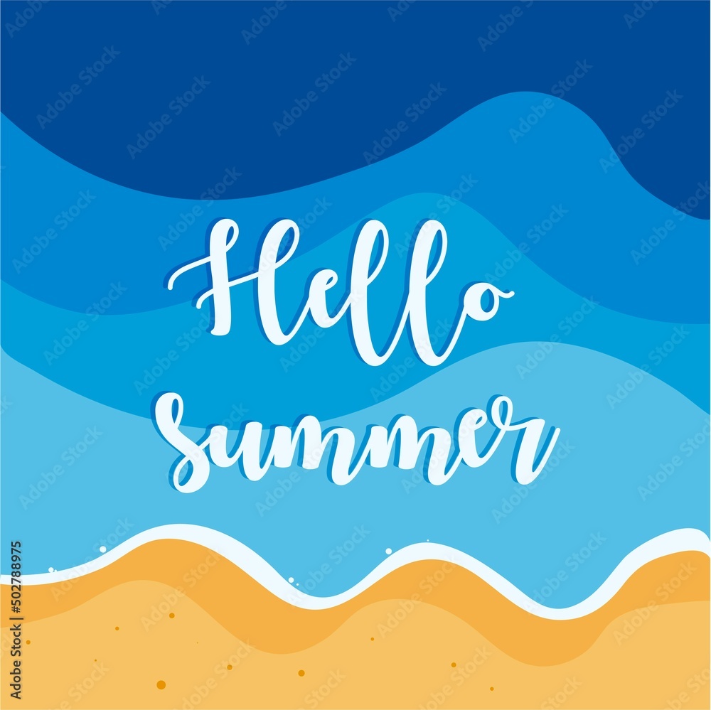 Hello summer background with sea and sand. Tropical vector design illustration  