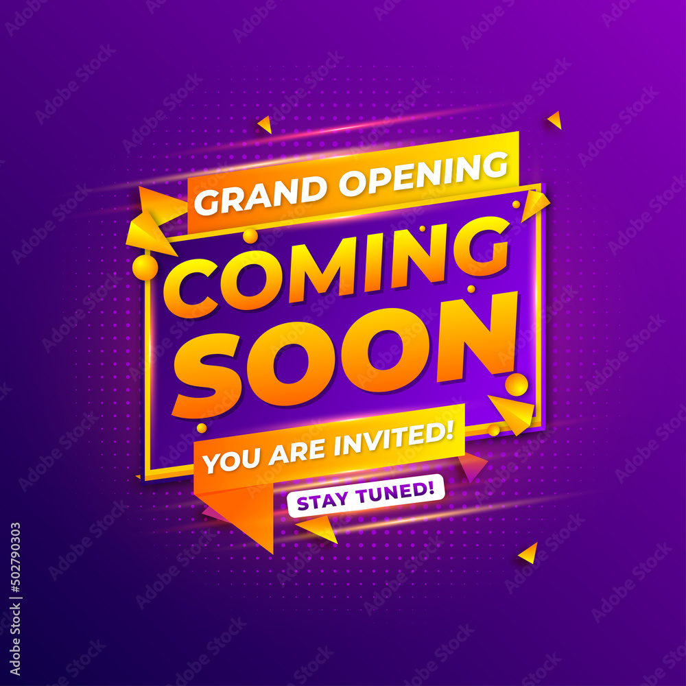 Fototapeta premium Grand opening coming soon sale poster sale banner design template with 3d editable text effect