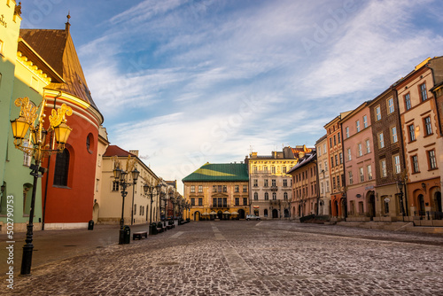 KRAKOW, POLAND, 7 JANUARY 2022: Street in the old town at morning