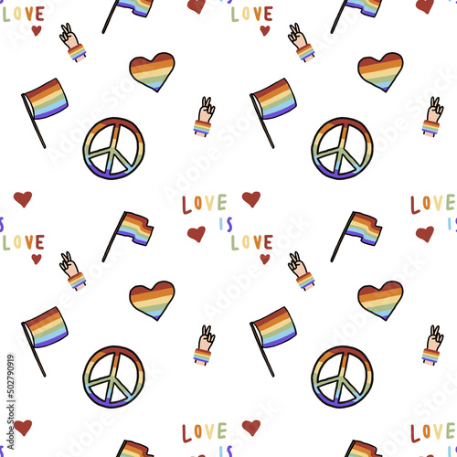 Cute seamless hand drawn watercolor lgbtq pride pattern background