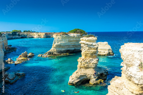 SALENTO, ITALY, 11 AUGUST 2021 The beautiful crystal clear Sea of Apulia from th Fototapet