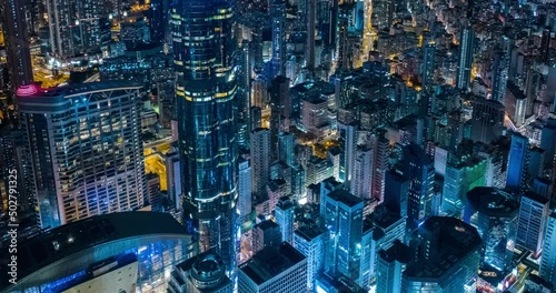 Timelapse of Drone fly over Hong Kong city at night