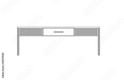 Office desk, computer workspace, writing worktable, 2D vector, home Interior furniture, flat illustration icon, table outline and filled graphic