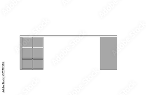 Office desk, computer workspace, writing worktable, 2D vector, home Interior furniture, flat illustration icon, table outline and filled graphic