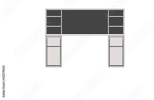 Office desk, computer workspace, writing worktable, 2D vector, home Interior furniture, flat illustration icon, table outline and filled graphic