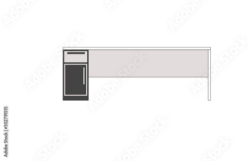 Office desk, computer workspace, writing worktable, 2D vector, home Interior furniture, flat illustration icon, table outline and filled graphic