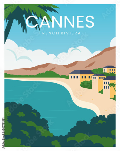 Cannes french riviera background vector illustration for poster, postcard, print, greeting card. photo