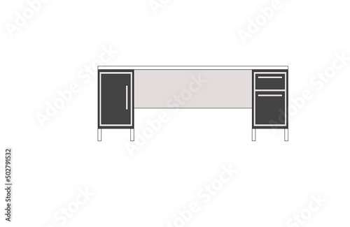 Office desk, computer workspace, writing worktable, 2D vector, home Interior furniture, flat illustration icon, table outline and filled graphic