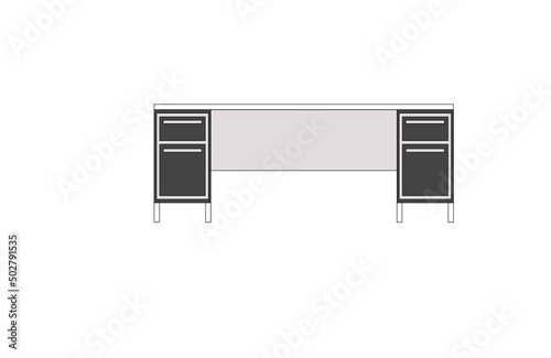 Office desk, computer workspace, writing worktable, 2D vector, home Interior furniture, flat illustration icon, table outline and filled graphic
