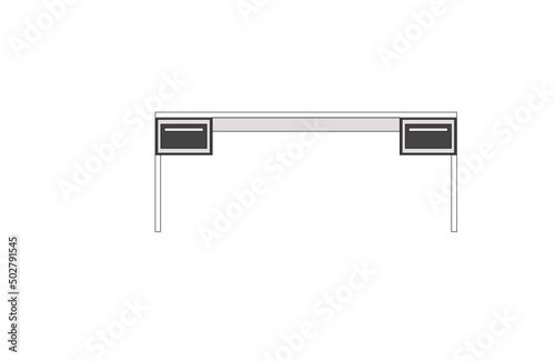 Office desk, computer workspace, writing worktable, 2D vector, home Interior furniture, flat illustration icon, table outline and filled graphic