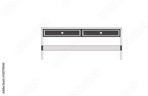 Office desk, computer workspace, writing worktable, 2D vector, home Interior furniture, flat illustration icon, table outline and filled graphic