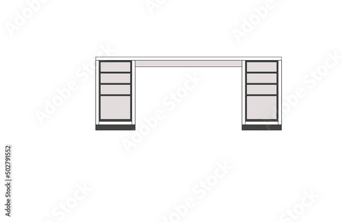Office desk, computer workspace, writing worktable, 2D vector, home Interior furniture, flat illustration icon, table outline and filled graphic