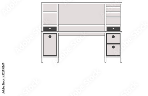 Office desk, computer workspace, writing worktable, 2D vector, home Interior furniture, flat illustration icon, table outline and filled graphic