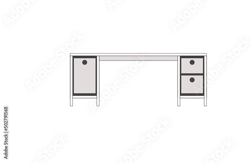 Office desk, computer workspace, writing worktable, 2D vector, home Interior furniture, flat illustration icon, table outline and filled graphic
