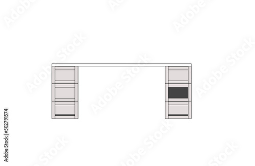 Office desk, computer workspace, writing worktable, 2D vector, home Interior furniture, flat illustration icon, table outline and filled graphic