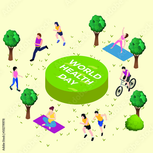 Health world day isometric 3d vector illustration concept for banner, website, illustration, landing page, flyer, etc.