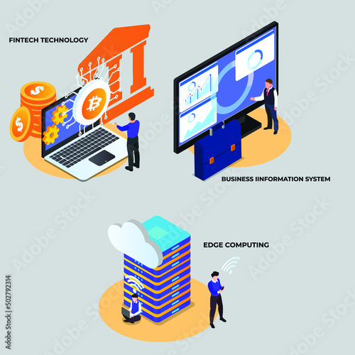 Fintech, IT infrastructure and technology integration isometric 3d vector illustration concept for banner, website, illustration, landing page, flyer, etc.