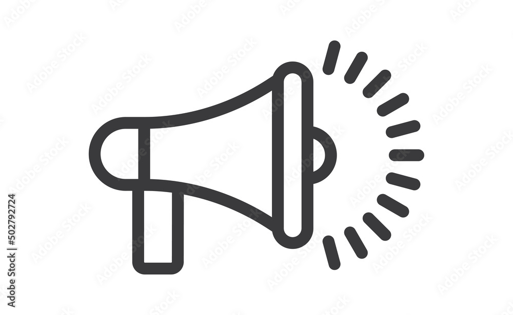 Megaphone vector icon. Promo announcement. Offer symbol. Bullhorn pictogram. Megaphone vector icon. Promo announcement. Offer symbol. Bullhorn pictogram.