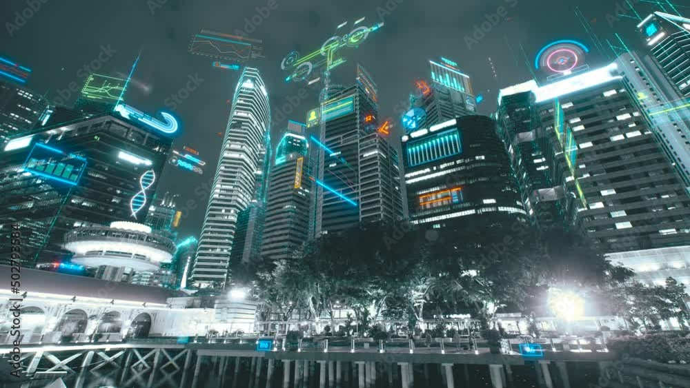 Smart city concept with abstract infographics. Artificial intelligence technology, digital city, data communication, 5g networks