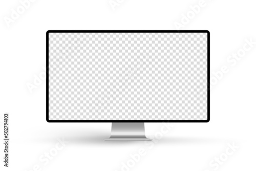 Computer monitor vector mockup with transparent screen isolated on white background. Stock royalty free vector illustration