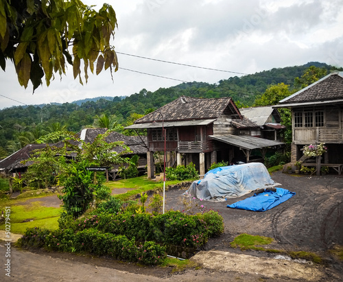 3 May 2022, Lampung, Indonesia: Real scale of Sumatran people's traditional house, Rumah Panggung, on North Lampung, Desa Gunung Gijul photo