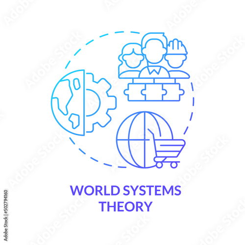 World systems theory blue gradient concept icon. Worldwide interdependent economics. Commercial integration. abstract idea thin line illustration. Isolated outline drawing. Myriad Pro-Bold font used