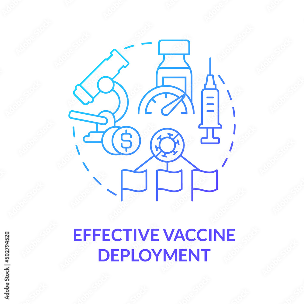 Effective vaccine deployment blue gradient concept icon. International cooperation against covid abstract idea thin line illustration. Isolated outline drawing. Myriad Pro-Bold font used